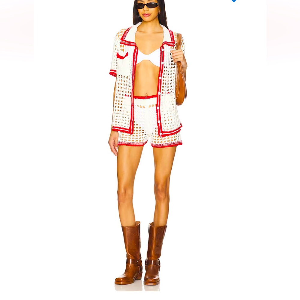 Superdown Revolve Bronwin Crochet Button Top Red … - image 4